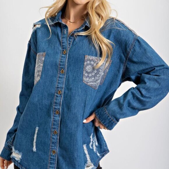 #36 - MICHELLE WASHED DENIM BUTTON DOWN SHIRT JACKET - Picture 2 of 5